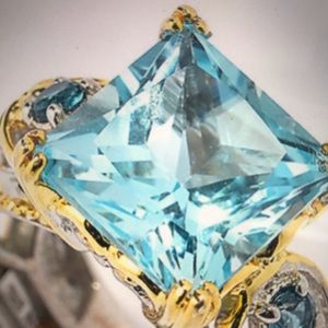 6.93ctw Princess Cut Blue Topaz Cocktail Ring
